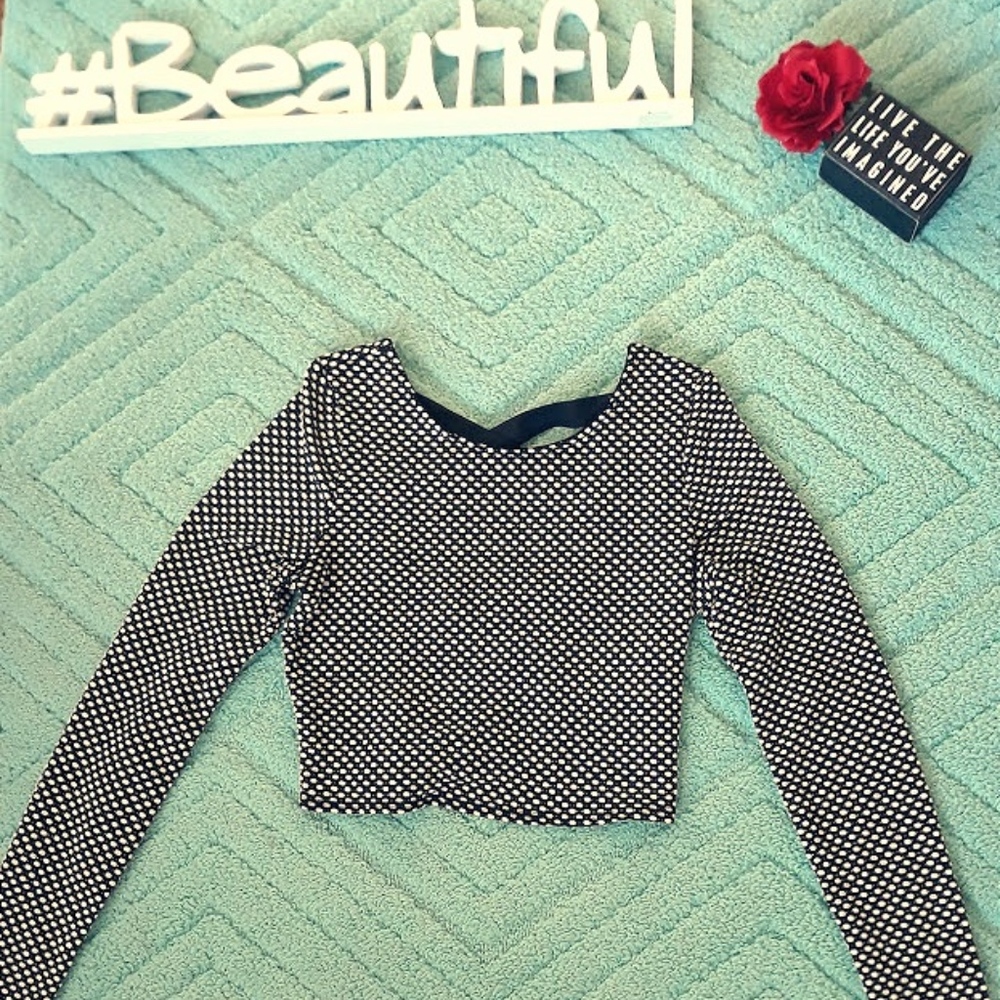 Polka Dot Long Sleeve Crop Top